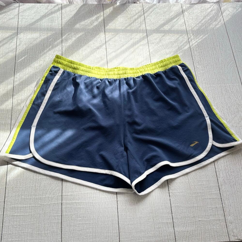 Brooks Blue Neon Yellow Running Shorts Lined Women's Large